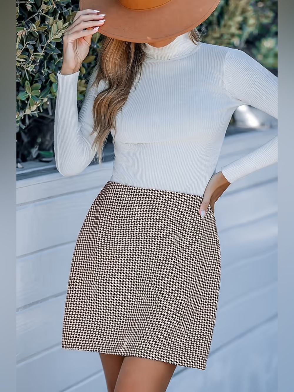 Cupshe Brown Houndstooth Mini Skirt